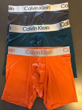 New Calvin Klein Boxer Brief 3-Pack - Orange, Teal, Charcoal. Microfiber